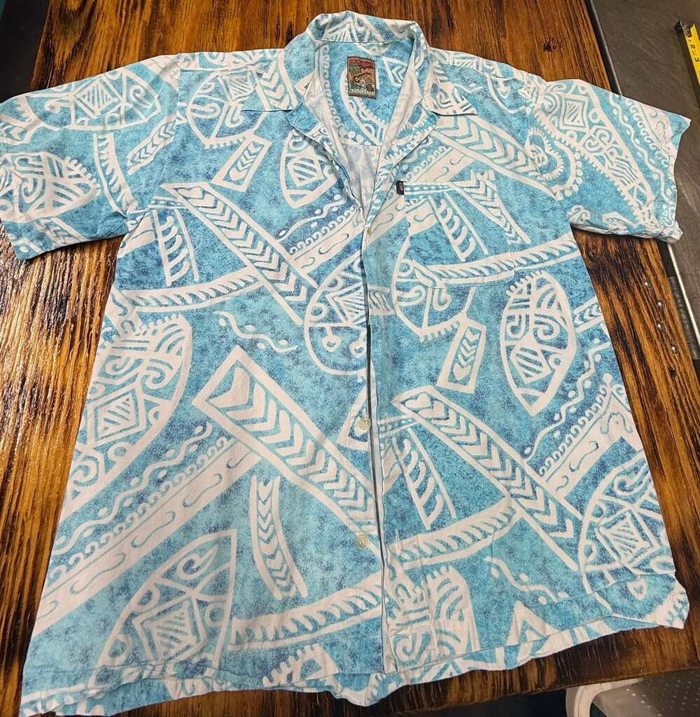 Pineapple Connection Hawaiian Shirt Blue White Geometric Short Sleeve